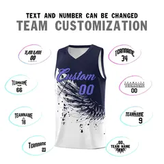 White Navy Wing Pattern Basketball Jersey Sports Uniform 4