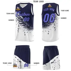 White Navy Wing Pattern Basketball Jersey Sports Uniform 5