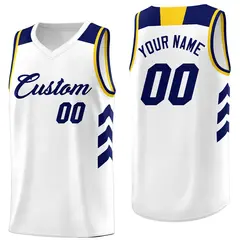 White Navy-Yellow Basketball Jersey