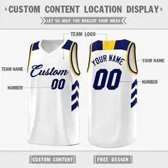 White Navy-Yellow Basketball Jersey 2