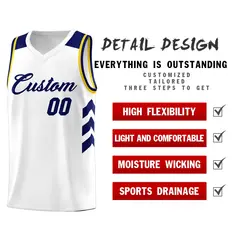 White Navy-Yellow Basketball Jersey 4
