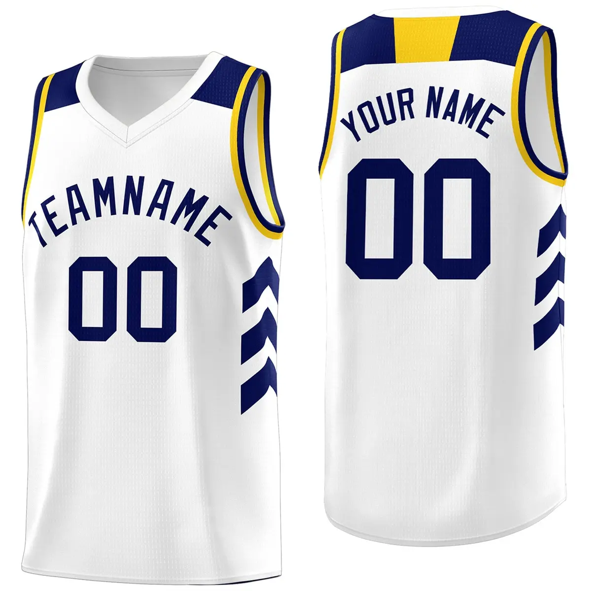 White Navy-Yellow Basketball Jersey