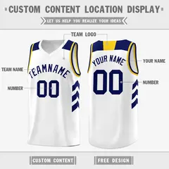 White Navy-Yellow Basketball Jersey 2