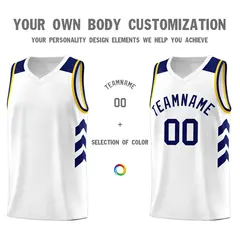 White Navy-Yellow Basketball Jersey 3