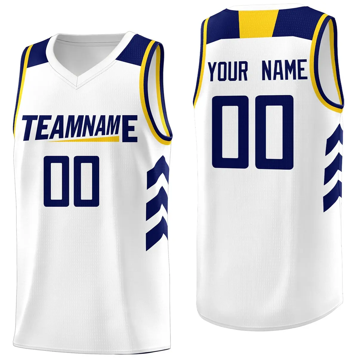 White Navy-Yellow Classic Mesh Sport Basketball Jersey