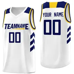 White Navy-Yellow Classic Mesh Sport Basketball Jersey