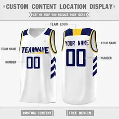 White Navy-Yellow Classic Mesh Sport Basketball Jersey 2