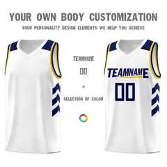 White Navy-Yellow Classic Mesh Sport Basketball Jersey 3