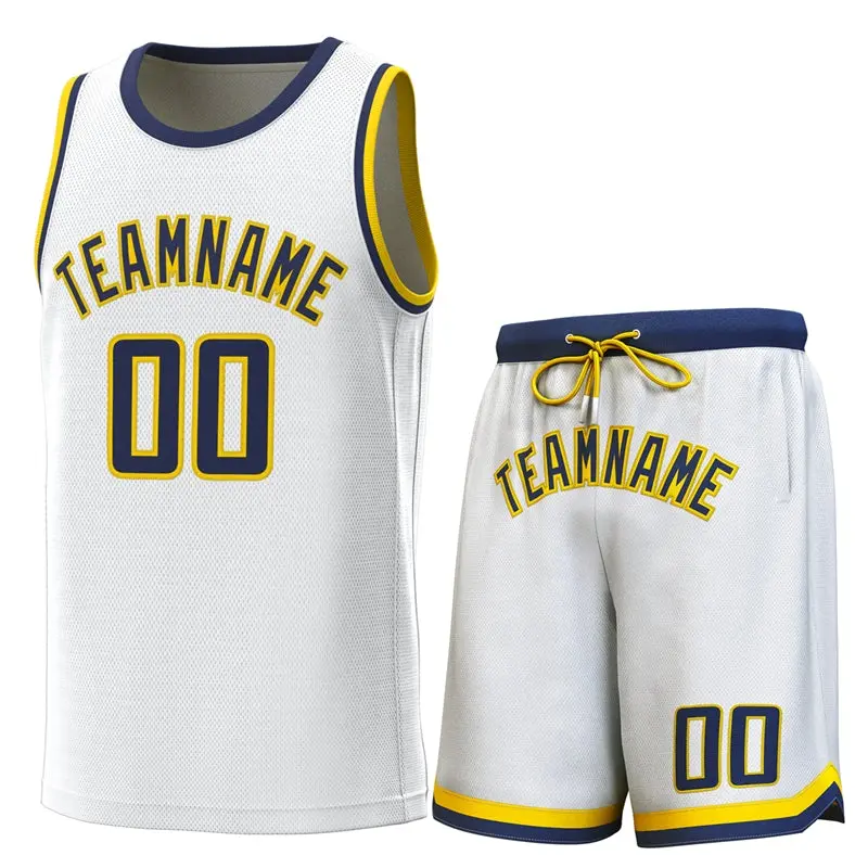 White Navy-Yellow Classic Sets Basketball Jersey