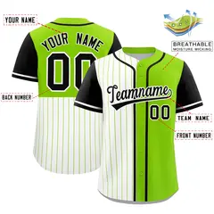 White Neon Green and Black Pinstripe Raglan Baseball Jersey 2