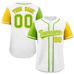 White Neon Green and Gold Raglan Baseball Jersey