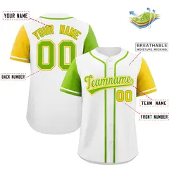 White Neon Green and Gold Raglan Baseball Jersey 2