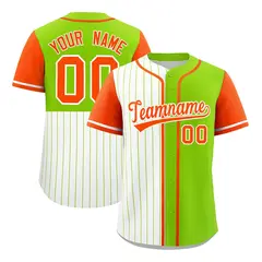 White Neon Green and Orange Pinstripe Raglan Baseball Jersey 1