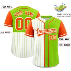 White Neon Green and Orange Pinstripe Raglan Baseball Jersey 2