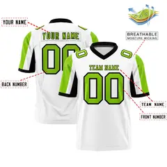 White Neon Green-Black Color Block Raglan Football Jersey 2