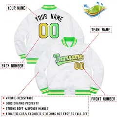 White Neon Green-Black Gradient Letterman Bomber Jacket 2