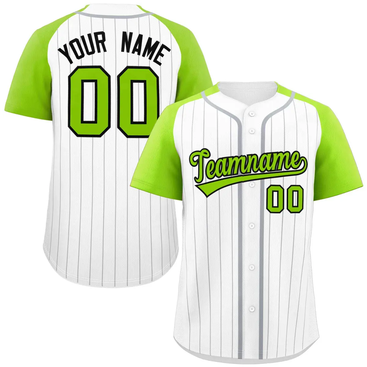 White Neon Green-Black Stripe Raglan Sleeves Baseball Jersey