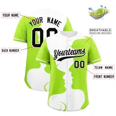 White Neon Green Couple Silhouettes Valentine's Day Baseball Jersey 3
