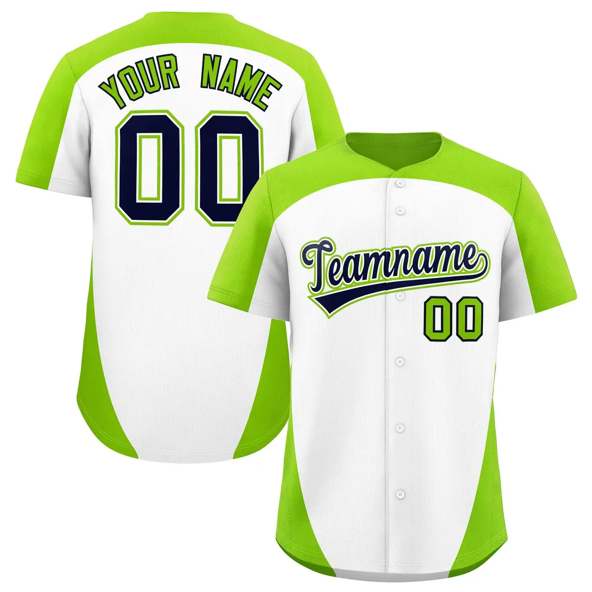 White Neon Green Edge Color Block Authentic Baseball Jersey