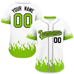 White Neon Green Flame Graffiti Baseball Jersey