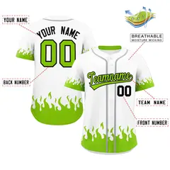 White Neon Green Flame Graffiti Baseball Jersey 2