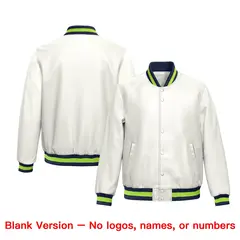 White Neon Green Full-Snap Varsity Faux Leather Letterman Jacket 6