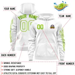 White Neon Green Full-Zip Varsity Letterman Jacket Hoodie 4