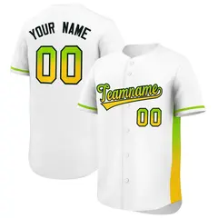 White Neon Green-Gold Gradient Side Baseball Jersey 1