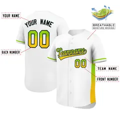 White Neon Green-Gold Gradient Side Baseball Jersey 2