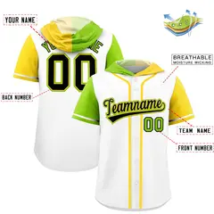 White Neon Green Gold Split Raglan Baseball Hoodie Jersey 2