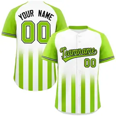 White Neon Green Gradient Thick Stripe Raglan Baseball Jersey