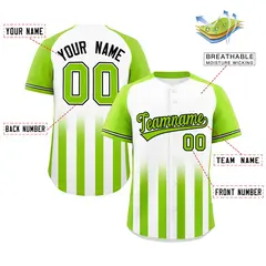 White Neon Green Gradient Thick Stripe Raglan Baseball Jersey 2