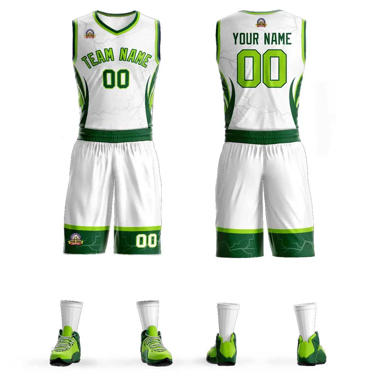White Neon Green Green Graffiti Lightning Basketball Jersey