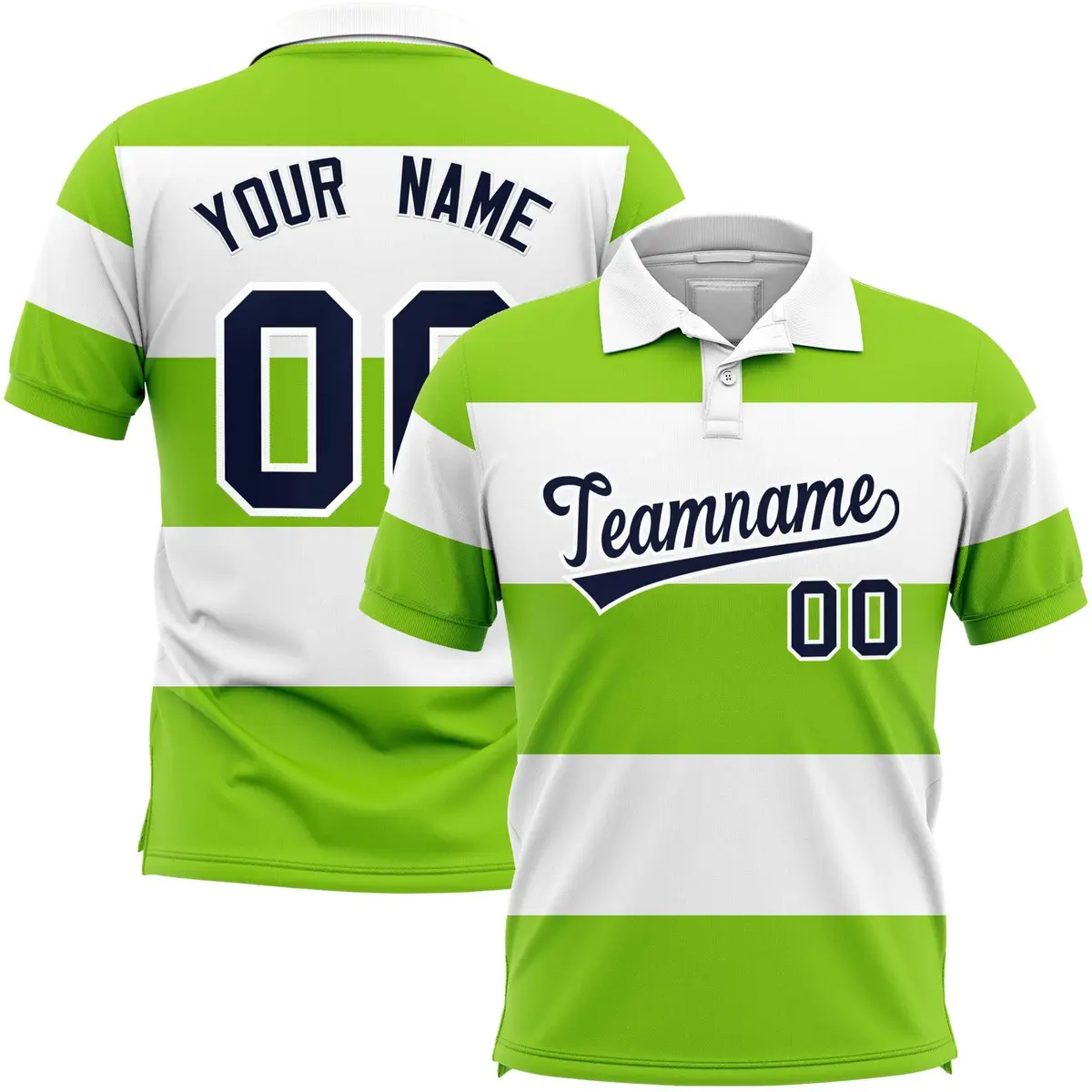 White-Neon Green Horizontal Stripe Performance Polo Shirt