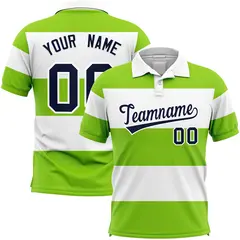 White-Neon Green Horizontal Stripe Performance Polo Shirt