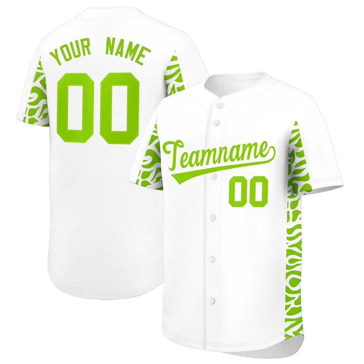 White Neon Green Leopard Graffiti Side Baseball Jersey
