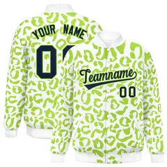 White Neon Green Leopard Graffiti Varsity Letterman Jacket 1