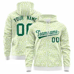 White Neon Green Leopard Print Varsity Letterman Jacket Hoodie