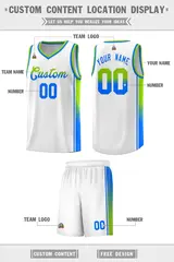 White Neon Green-Light Blue Gradient Basketball Jersey 2