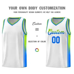 White Neon Green-Light Blue Gradient Basketball Jersey 3