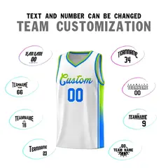 White Neon Green-Light Blue Gradient Basketball Jersey 4