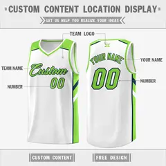 White Neon Green-Navy Classic Mesh Sport Basketball Jersey 2