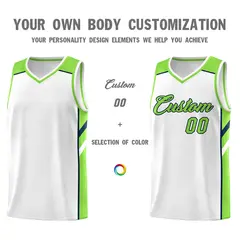 White Neon Green-Navy Classic Mesh Sport Basketball Jersey 3
