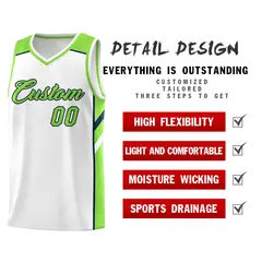White Neon Green-Navy Classic Mesh Sport Basketball Jersey 4