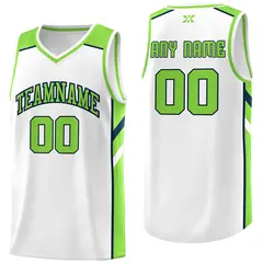 White Neon Green-Navy Classic Mesh Sport Basketball Jersey
