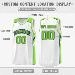 White Neon Green-Navy Classic Mesh Sport Basketball Jersey 2