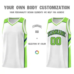 White Neon Green-Navy Classic Mesh Sport Basketball Jersey 3