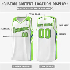White Neon Green-Navy Classic Mesh Sport Basketball Jersey 2