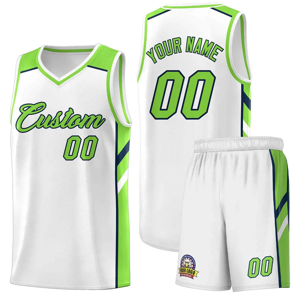 White Neon Green-Navy Classic Sets Basketball Uniform Jersey