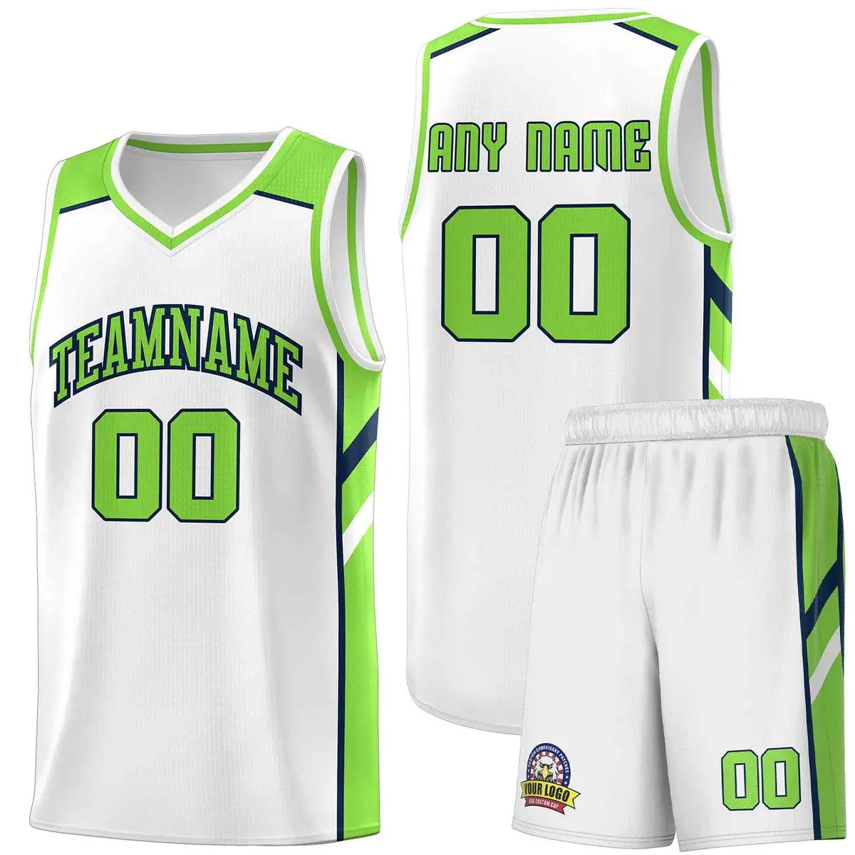 White Neon Green-Navy Classic Sets Basketball Uniform Jersey